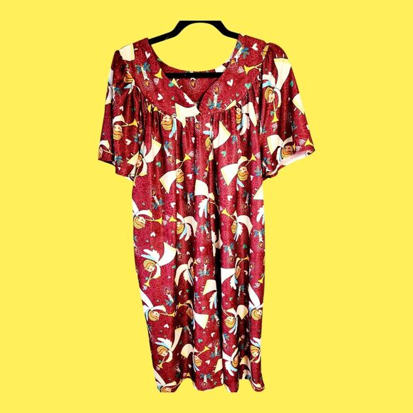 VTG 80s Anthony Richards House Dress MuuMuu Plus Sz 1X Pockets Christmas Angels - Picture 9 of 9